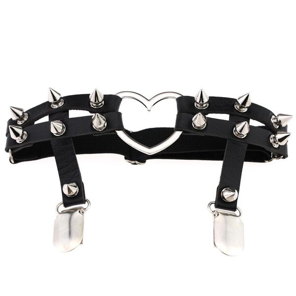 

heart ring stud punk rivet women leg leather elastic garter suspender belt thigh ring gothic clothing accessory e12, Black;white