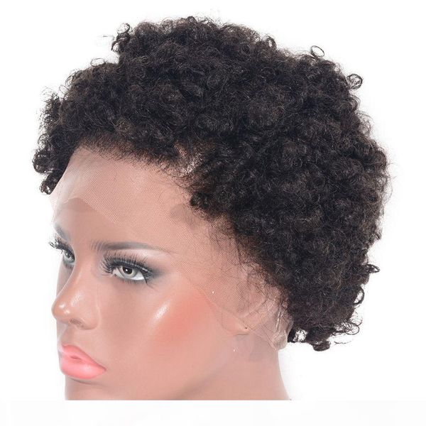 

перуанский afro kinky курчавый полный парики шнурка человеческих волос парик jet black glueless парики шнурка для женщин, Black;brown