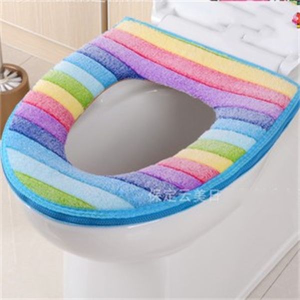 

rainbow coral velvet toilet seat cover winter warm toilet seat ring cover bathroom toilet decoration rainbow seat cushion pads b 13 k2