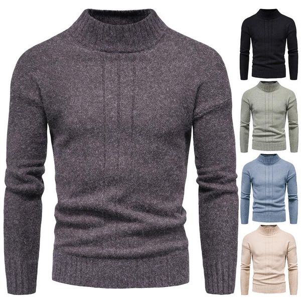 Men's Sweaters Spring Fall Mens Sweater Pullover Semi Turtleneck Top Men Clothing 2021 Fashion Black Casual Style