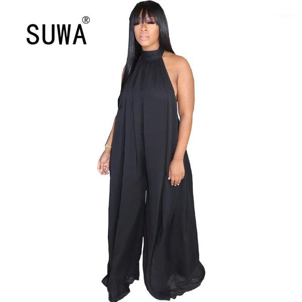 

women's jumpsuits & rompers black white orange jumpsuit for women summer sleeveless backless bandage wide leg pants trousers elegant ca