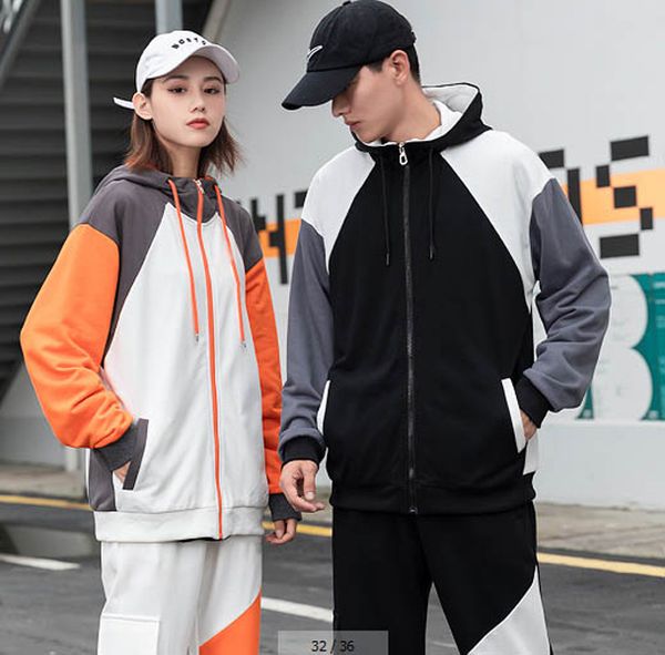 

fashion men's tracksuits casual letter pattern contrast color coat pants men jacket + joggers sport outerwear women outfits sale, Gray