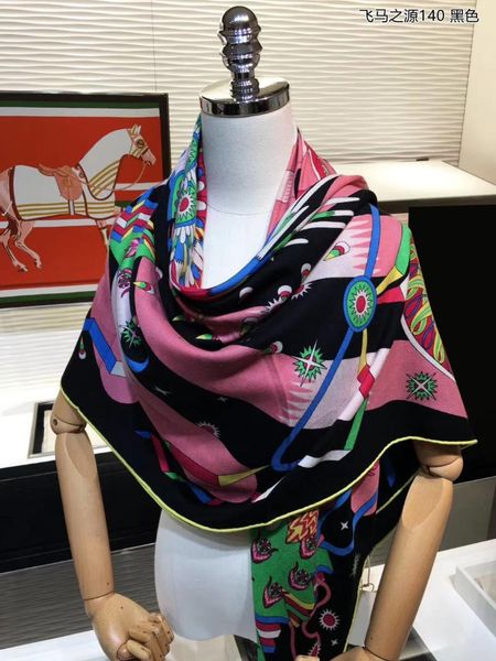 

2020 new style 70% cashmere 30% silk thin scarf women fashion horse print shawl kerchief large blanket stole 54x54 inch, Blue;gray