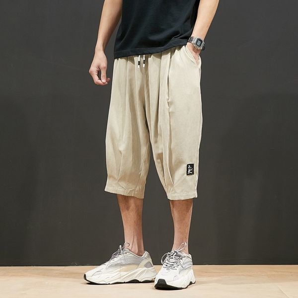 

2021 new summer's wind embroidered linen 7 minutes of men fertilizer plus-size fatty loose wide-legged pants cotton shorts ilem, White;black