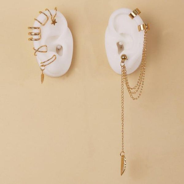 

simple gold silver color star leaf cross ear cuffs for women girls fake piercing earrings set ear cartilage clips earcuffs set