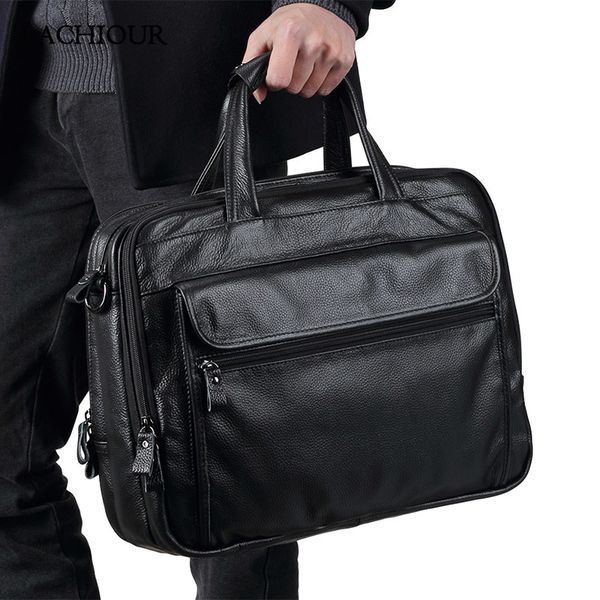 

large men leather handbgs male genuine leather business travel brifcases bag men's 15.6 inch lapshoulder bag business a4 bag c1008