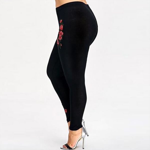 

legging femme appliques solid leggings high elastic waist pencil pants plus size 5xl fitness workout modis jeggings lady d, Black