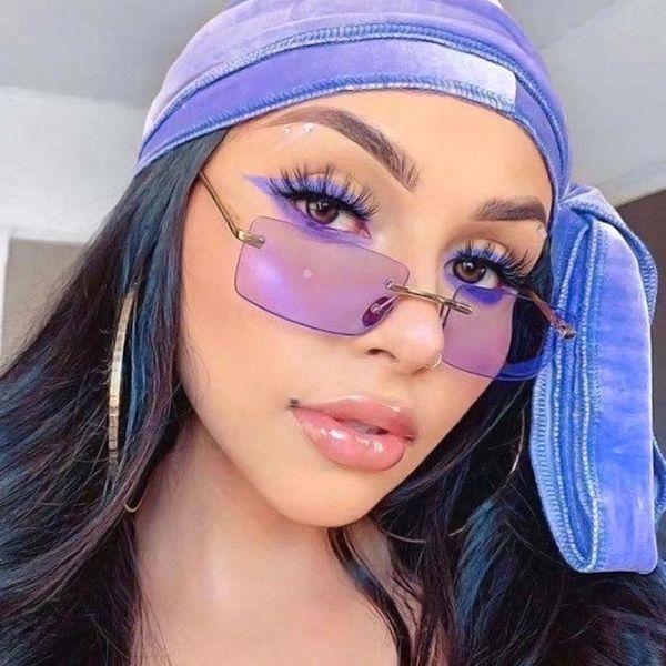 

sunglasses 2021 rectangle rimless women brand designer luxury fashion metal frame narrow square sun glasses clear eyewear, White;black