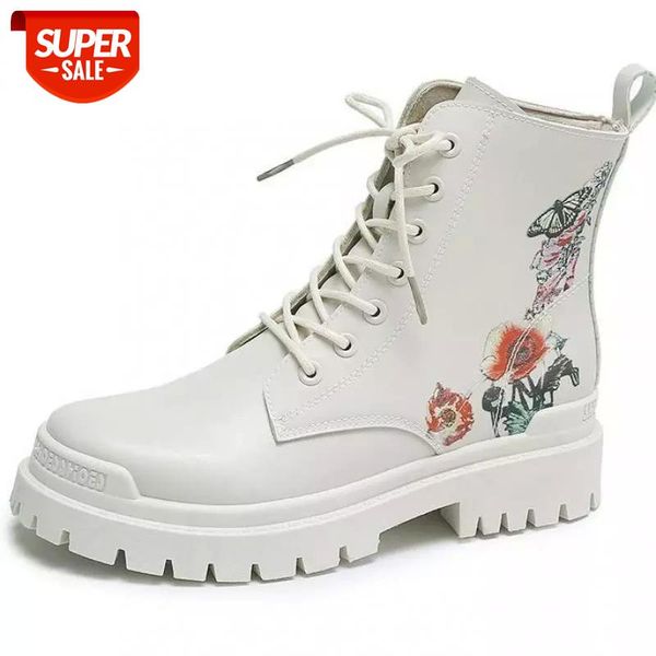 

2020 new winter women genuine leather ankle boots platform fashion lace up round toe high heels beige women shoes #wq5t, Black