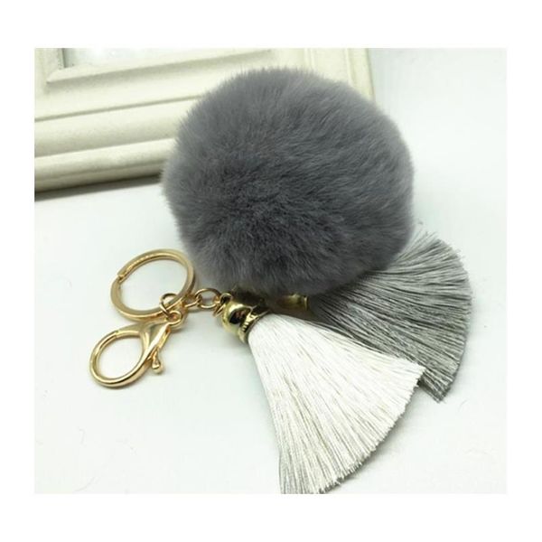 

new tassel pompom car key ring pendant fur ball keychain rabbit fur plush fur key chian pom pom keychain f sqctpb, Silver