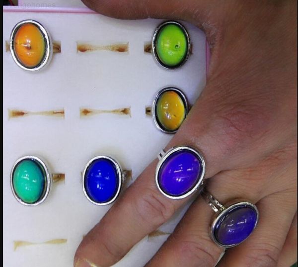 

vintage silver large oval crystal wholesale color changing ring mood temperature sensing adjustable size