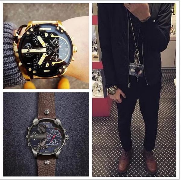 

new dz mens watches quartz casual sports watch large dial date leather strap dz7311 dz7313 dz7314 dz7312 dz7332 dz7333, Slivery;brown