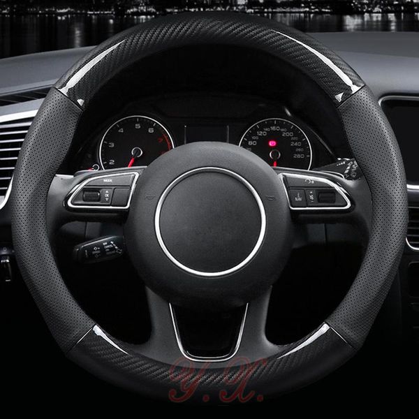 

carbon fiber vinyl leather car steering wheel cover fit for e36 e46 e60 e90 38cm carbon wheel cover interior accessories