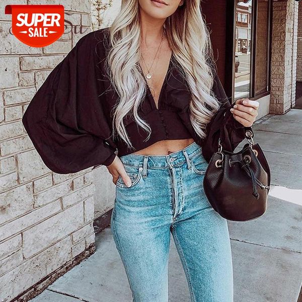 

artsu fashion v neck t shirts for women long sleeve black tshirt crop shirt tee elegant t-shirt femme fall asts21168 #th9o, White