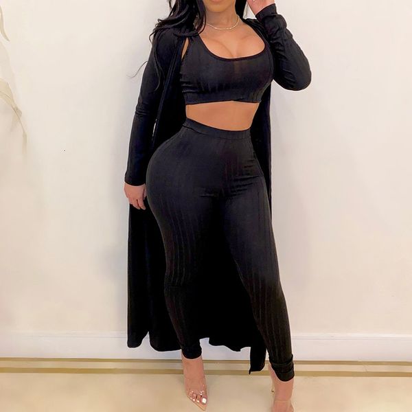 

women casual suits crop tank wide slim leg pants long sleeve coat skinny bodycon 3pcs female three piece sets