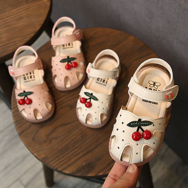 

summer baby sandals for girls toddler infant kids baby little girls cherry princess closed toe shoes sandals princess walkers y200623, Black;red