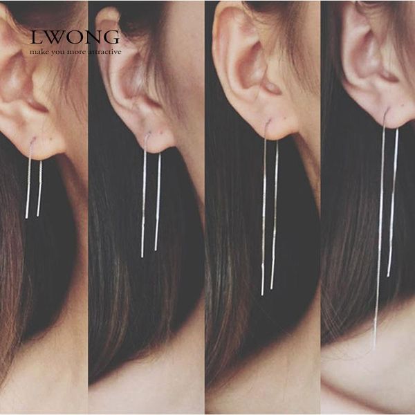 

minimalist ear thread earrings 925-sterling-silver long chain earrings for women delicate silver bar threader new