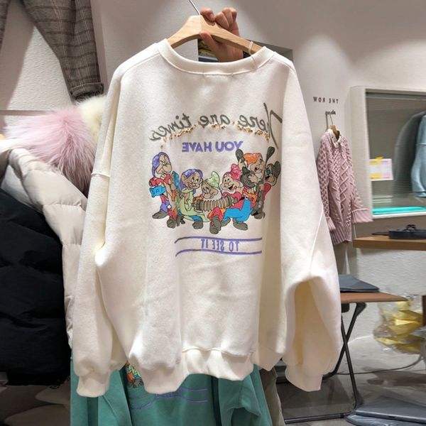 

lksvu корейский раунд 2020 осень тондэмун мило письмо мультфильма новый топ напечатанной шею длинным рукавом свитера свитер для женщин n1you, Black