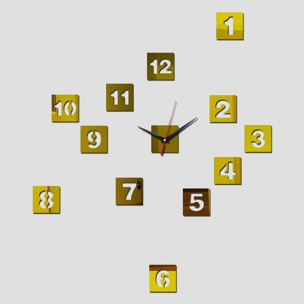 

special offer diy wall clock square living room wall stickers acrylic mirror still life clocks brief design home decoration1