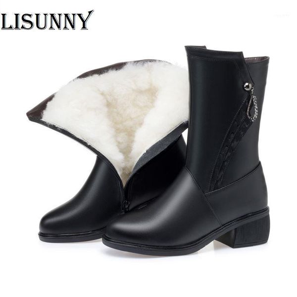 

2020 wool women boots genuine leather leisure fashion fur warm shoes plush boots platform for women winter1, Black