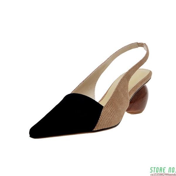 

2021 new arrival summer shallow women sandals fashion genuine leather shoes woman med heels pointed toe party shoes, Black