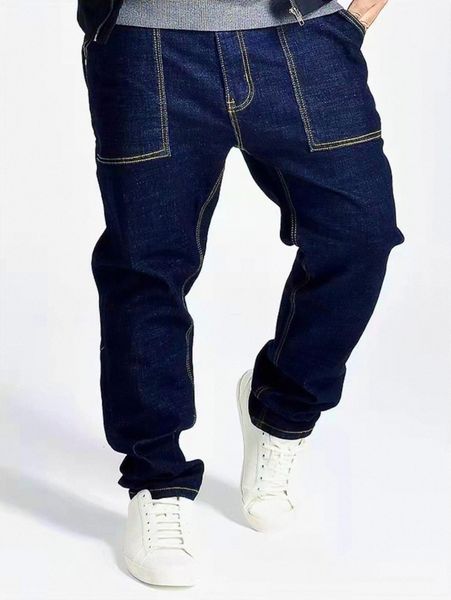 

extended sizes men slant pocket stitching jeans a4kr#, Blue