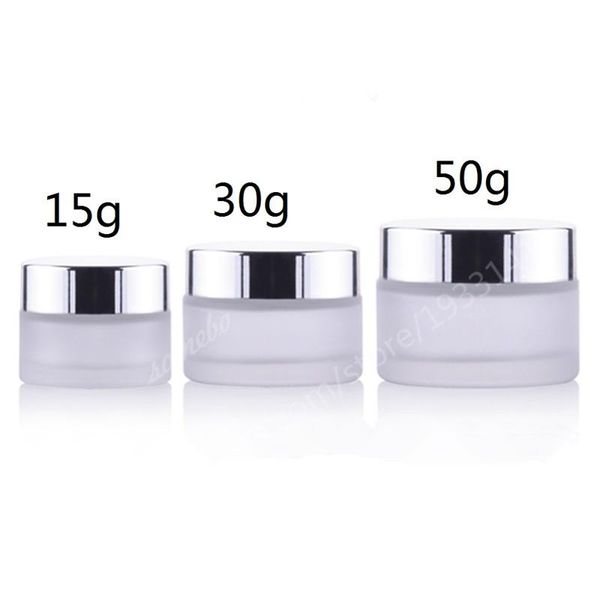 

200pcs/lot 15 g 30g 50g frosted glass jar, glass bottle jar, cosmetic frosted cream jar with silver lid