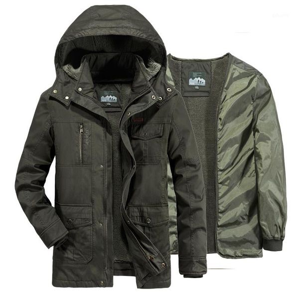 

winter coat men fleece liner detachable winter jacket men's windbreakers long coat parka hombre plus size 6xl1, Black