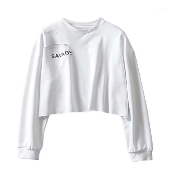 

women's t-shirt 2021 fashion savage solid summer rock casual long sleeve t shirts for women female crop, White