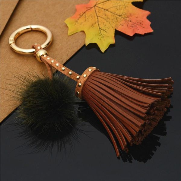 

leather tassels with mink fur ball key chain with one tassels for car keychain bag key ring jewelry eh812 h wmtiep, Slivery;golden