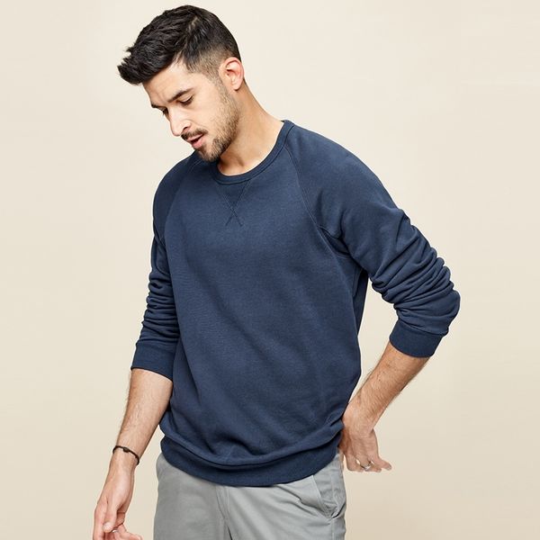 

kuegou 100% cotton mens sweatshirts spring autumn fashion sweatshirt men pure color hoodie plus size mw-2287 lj201222, Black