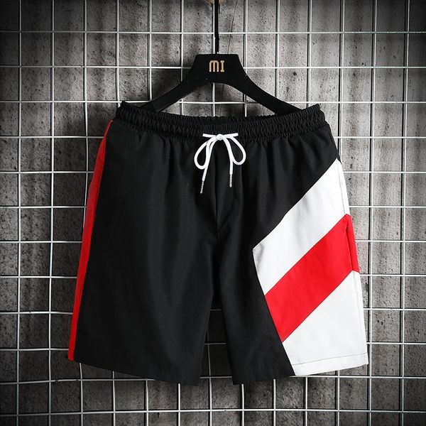 

color matching shorts large size loose splicing casual summer wear new men's straight beach pants, White;black
