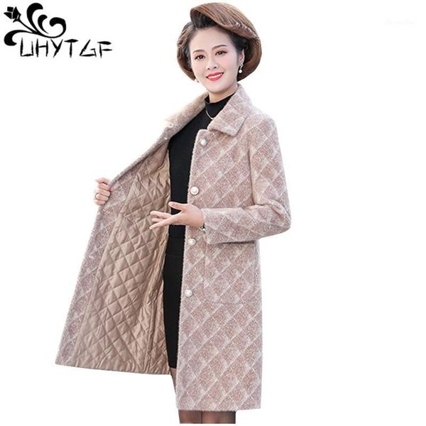 

uhytgf casual warm autumn winter woolen jacket women imitation mink velvet thick 5xl plus size coat elegant female clothes 11091, Black