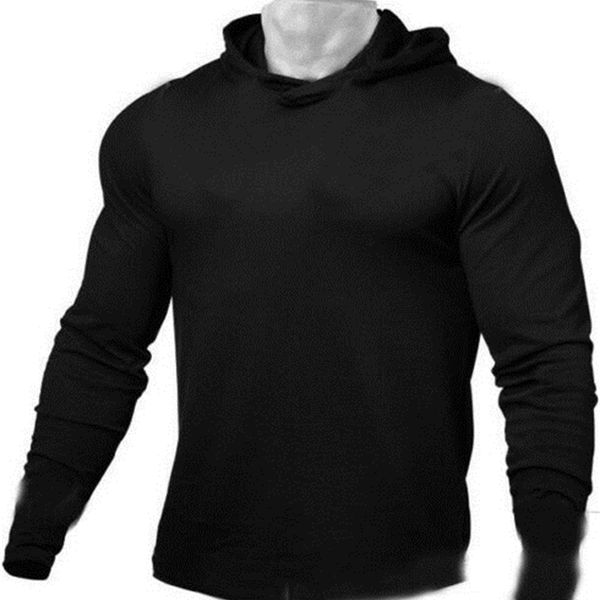 

2019 gym new fashion men's fitness hoodie sport fitness pullover pure cotton fitness long sleeves gym sweater, Black
