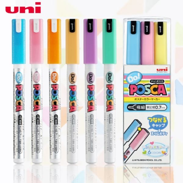 6pcs / Set UNI POSCA PC-1MD Very Fine Graffiti Poster Pubblicità penna penna Set da 0.7mm Color watermark Marker Y200709