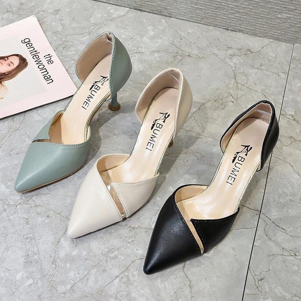 

8 cm high heels 2021 new wild pointed was thin stiletto single shoes korean middle hollow womens shoes concise casual pumps1, Black