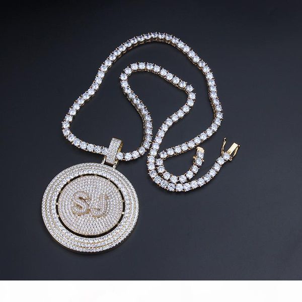 

hip hop custom iced out spinning pendant with tenins chain gold silver color plated jewelry for men gift