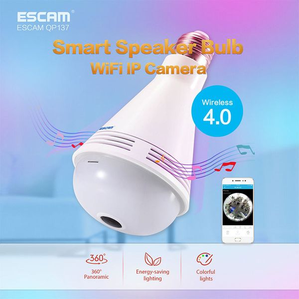 

QP137 Network surveillance camera 2MP 360 degree panoramic home multifunctional bluetooth speaker bulb camera