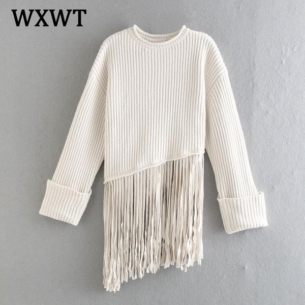 

wxwt новые женщины мода окань свободный вязальный свитер весна сплошная o вырезы длинный рукав темперамент дамы пулловеры tops lt2477, White;black