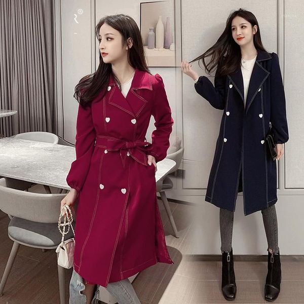 

2020 spring autumn women coat long trench coat loose elegant double-breasted belt windbreaker female fashion outerwear p551, Tan;black