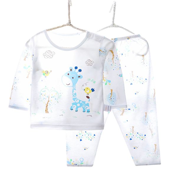 

brand children's pajamas sets soft bamboo fiber long sleeve giraffe animal kids pajamas boys girls clothes 2-10 year v060 y200704, Blue;red