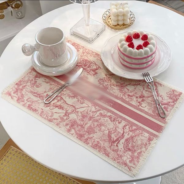 

signage placemat pads design pattern printed linen fabric tassel decoration mat pad 16 colors for festival dinner party home l cafe table de