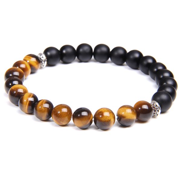

men beads bracelet natural tiger eye stone beads bracelet wood agates beaded charm prayer yoga jewelry homme women, Black