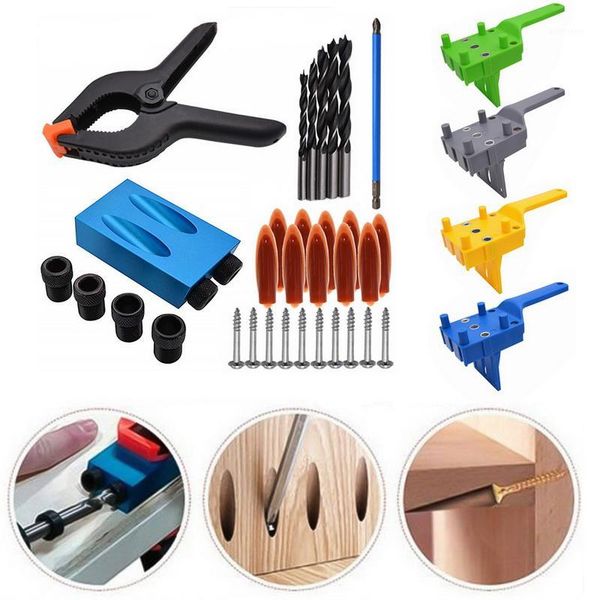 

wood doweling jig abs plastic handheld pocket hole jig system 6/8/10mm drill bit hole puncher for carpentry dowel joints1