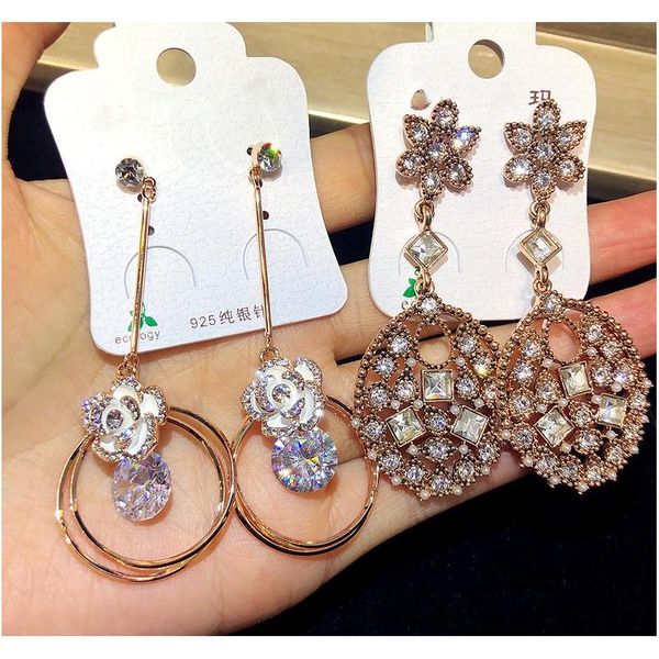

new european american style gold color-studded czech diamond pattern earrings long tassel earrings mixed batch retr wmthlz hat7890, Silver