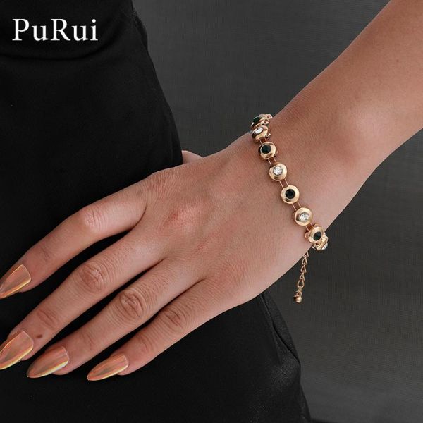 

link, chain 2021 fashion round tennis bracelet for women gold color charm bracelets & bangles femme wedding jewelry accessories pulseras, Black