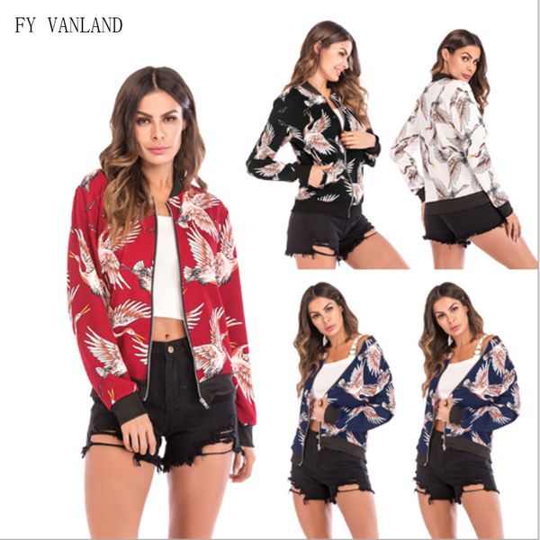 

fy vanland fashion retro floral print women coat casual zipper up bomber jacket ladies autumn outwear clothing large size 201028, Black;brown