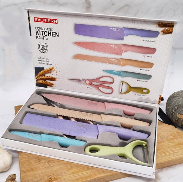 Louça Conjuntos de facas de aço inoxidável Tool Set Colorful Wheat-palha presente Knif antiderrapante Confortável Hendle Design Fácil para Ferramentas limpas KKA1423