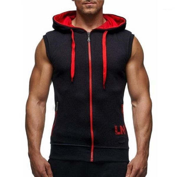

zogaa fashion gyms fitness bodybuilding sleeveless sleeveless hoodie men cotton spring antumn zipper hooded sports sweatshirts1, Black