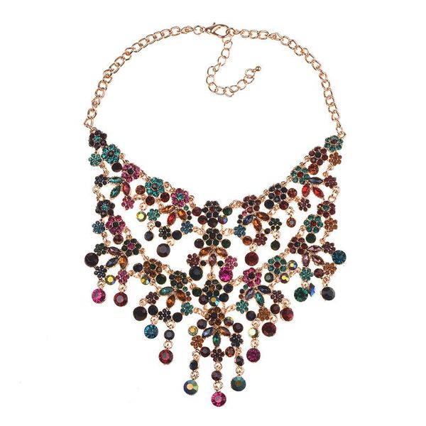 

bk fashion women statement chain colorful resin acrylic crystal collar chunky tassels pendant bib necklace, Golden;silver